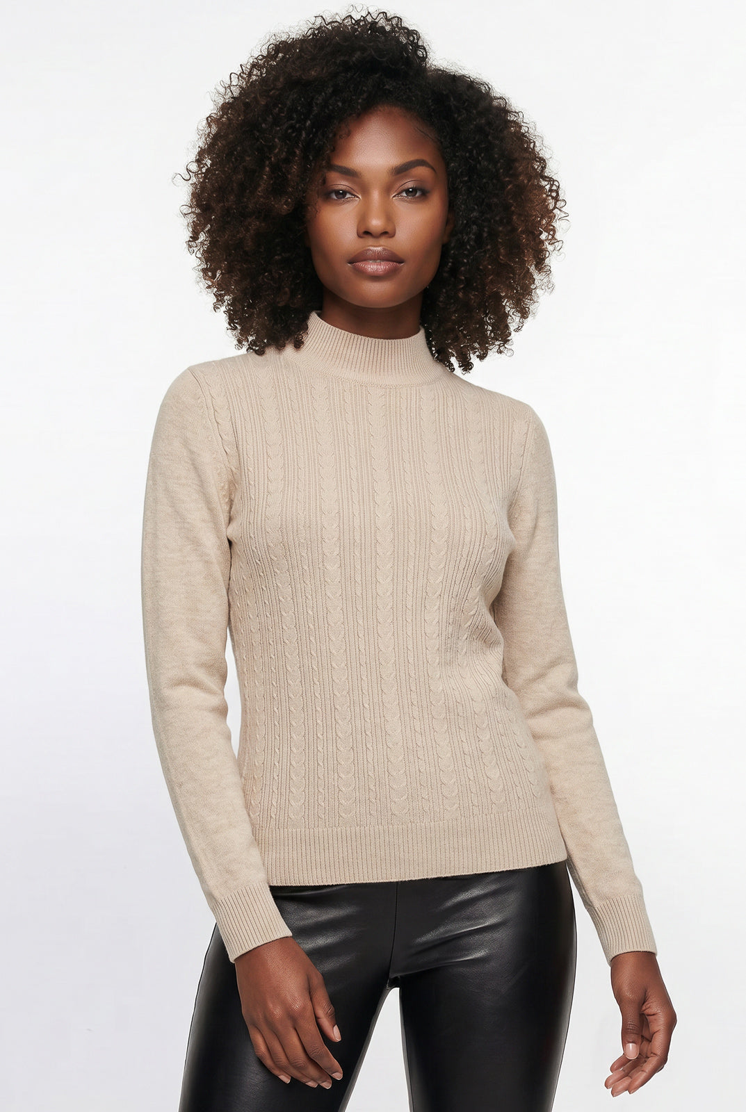 Blusa de malha feminina gola alta trançada 61262