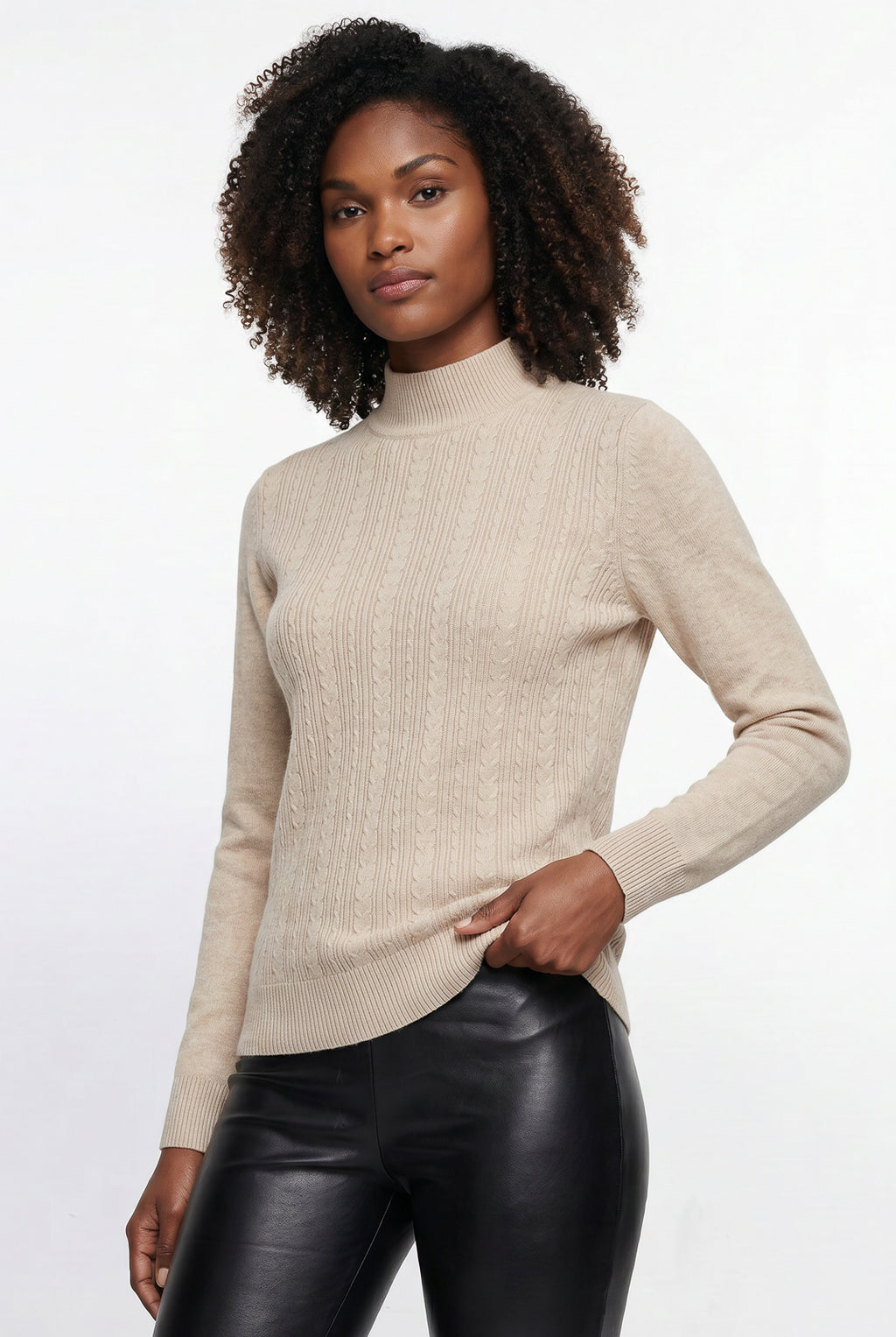 Blusa de malha feminina gola alta trançada 61262