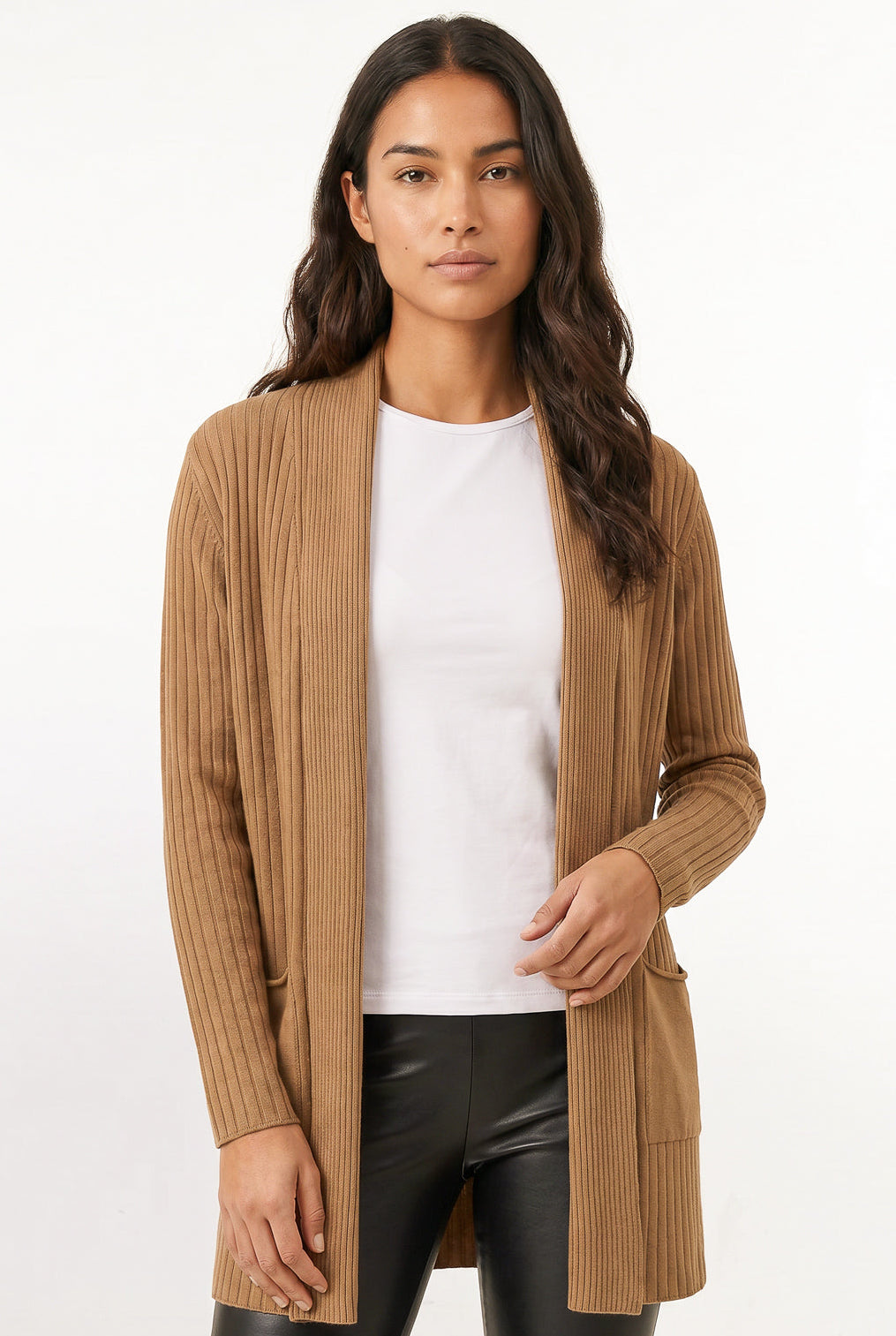 Cardigan  feminino longo de malha com bolsos 61283