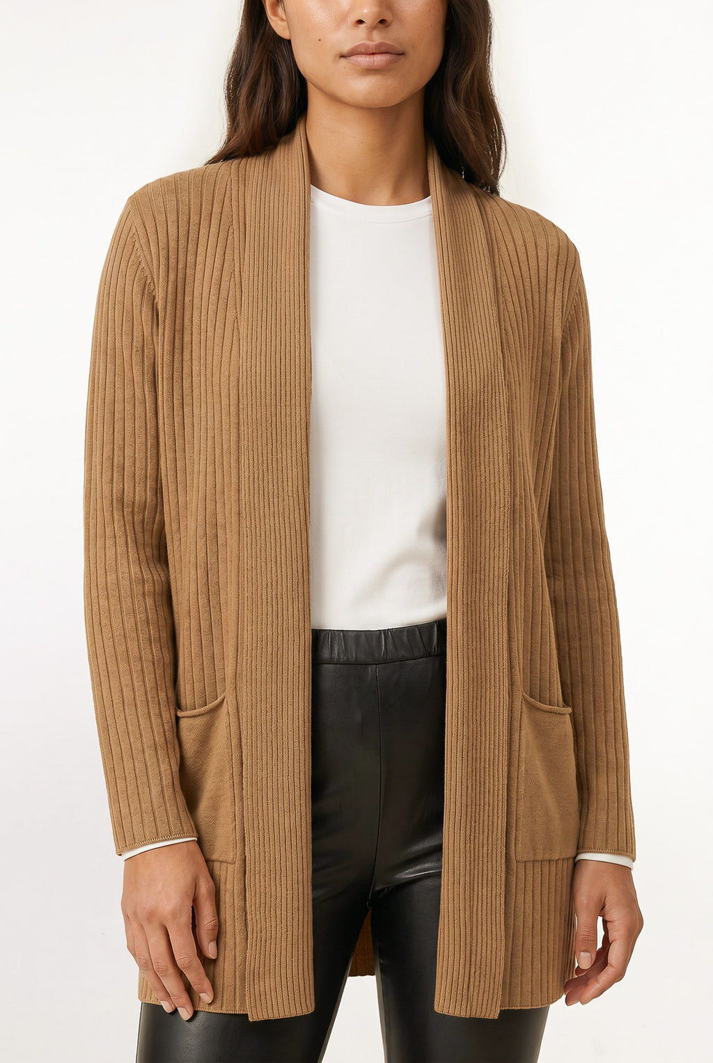 Cardigan  feminino longo de malha com bolsos 61283