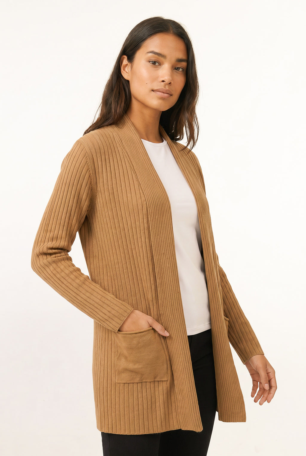 Cardigan  feminino longo de malha com bolsos 61283