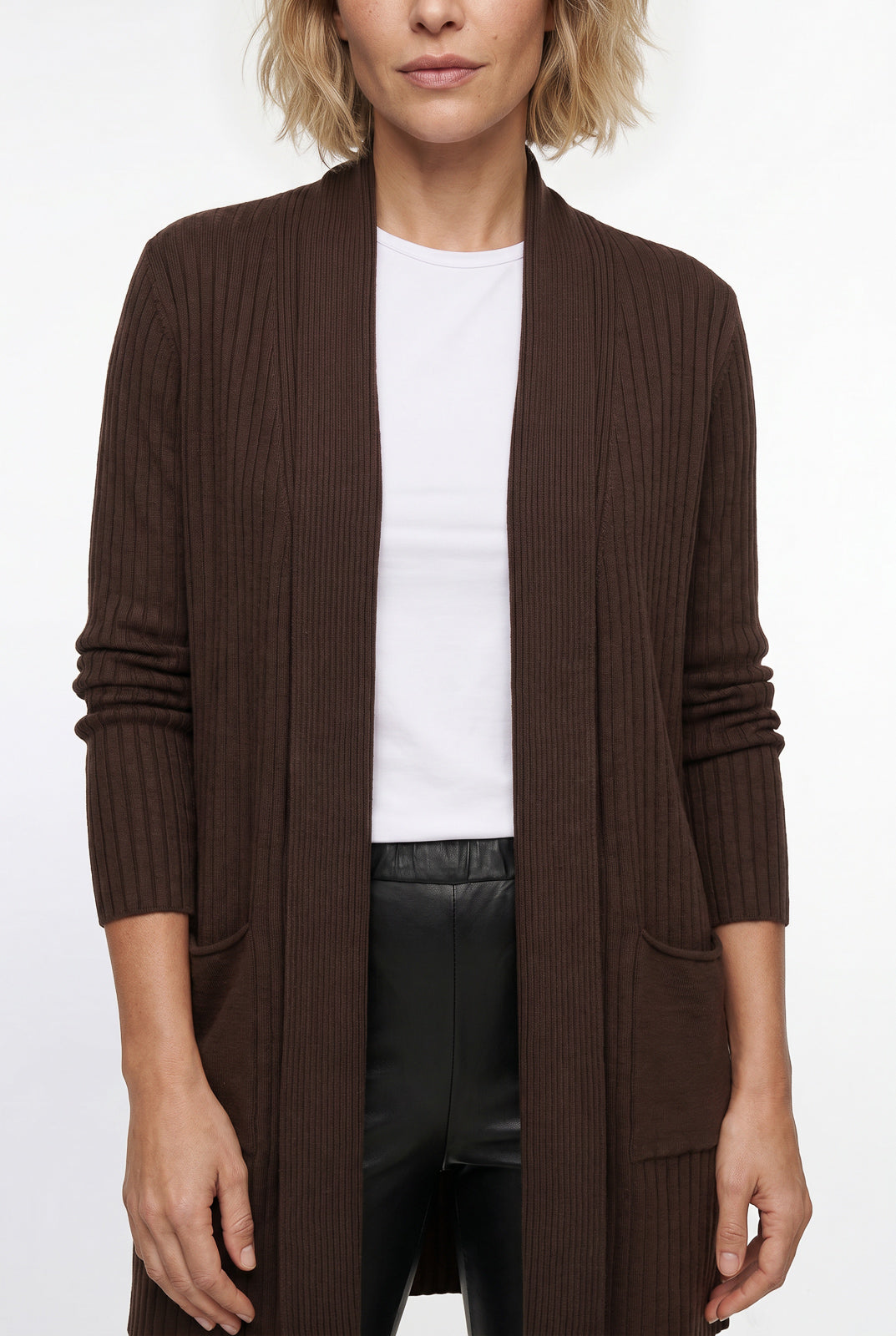 Cardigan  feminino longo de malha com bolsos 61283