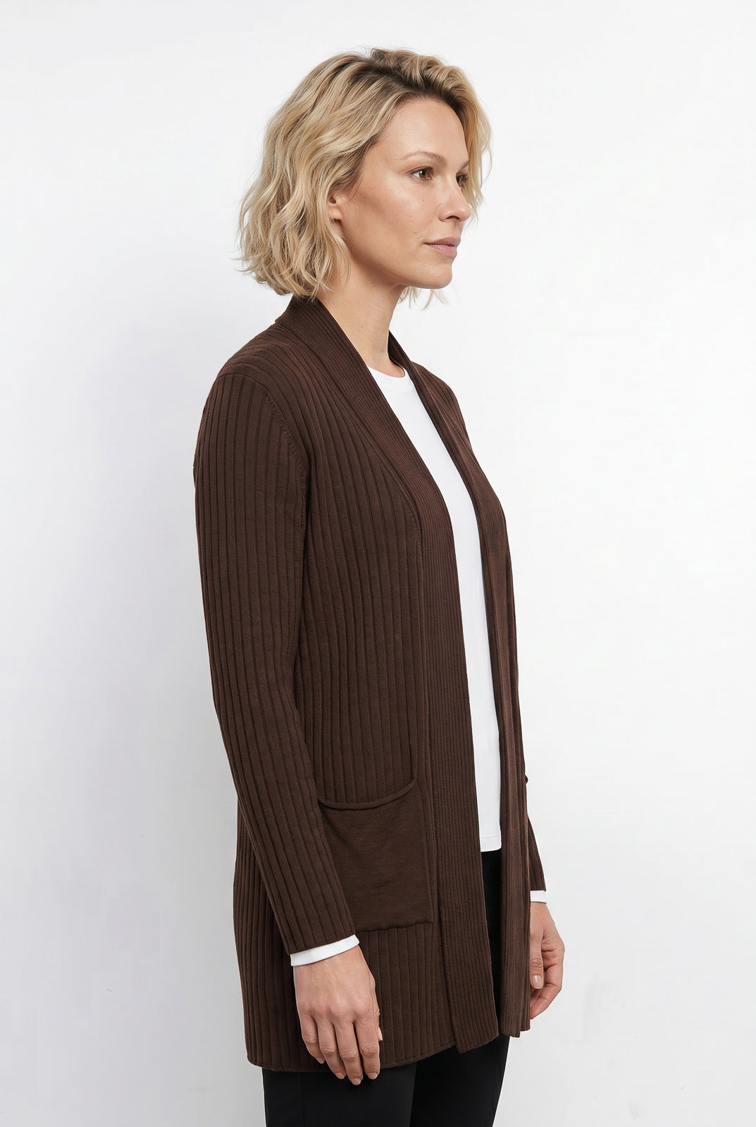 Cardigan  feminino longo de malha com bolsos 61283
