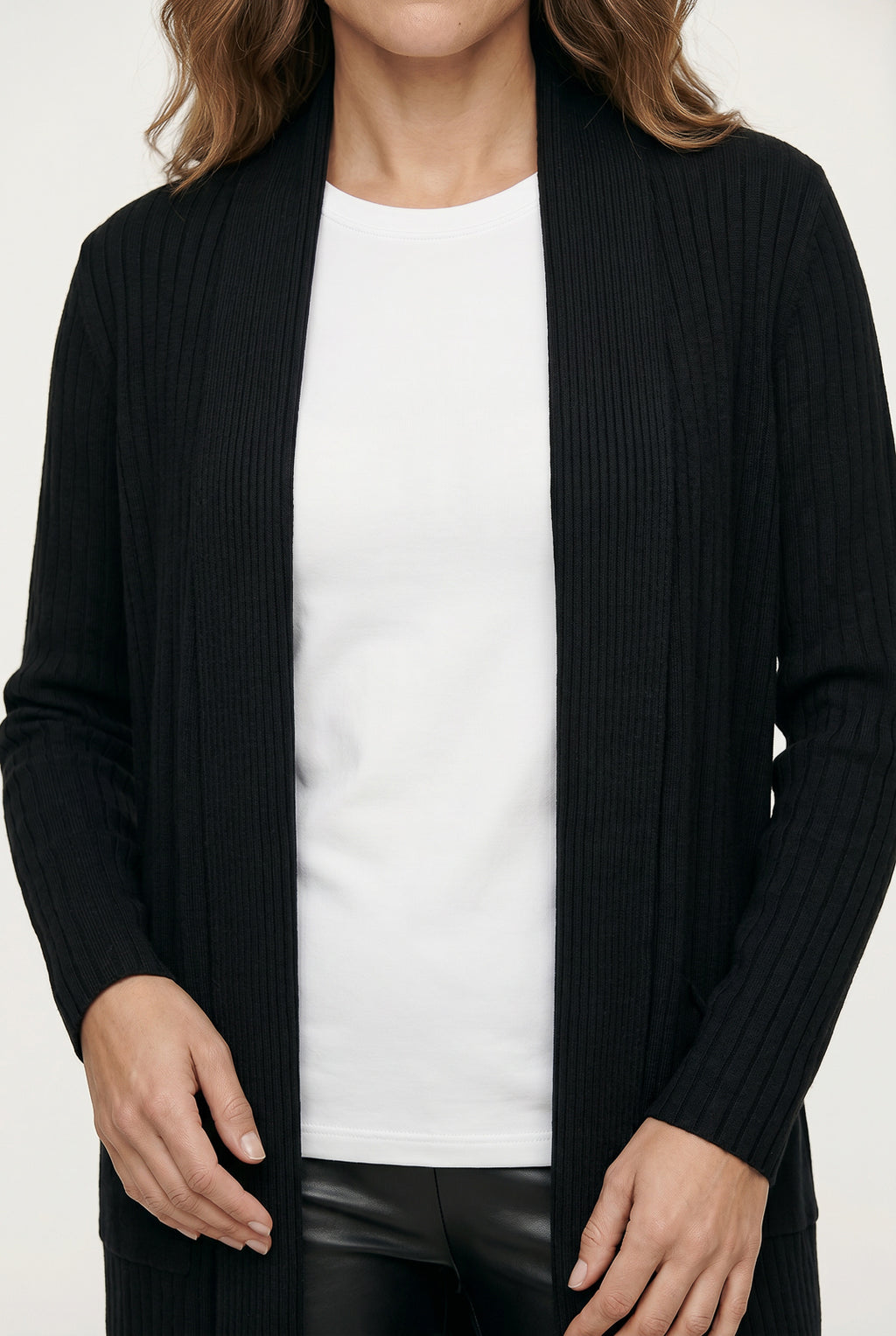 Cardigan  feminino longo de malha com bolsos 61283