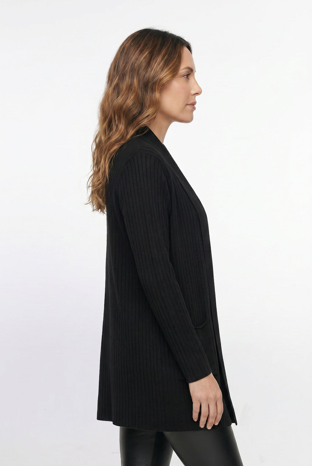 Cardigan  feminino longo de malha com bolsos 61283