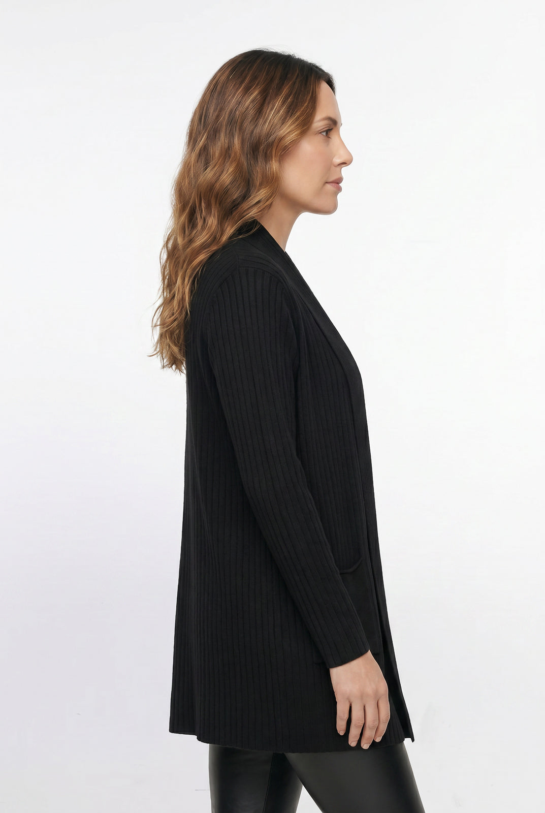 Cardigan  feminino longo de malha com bolsos 61283