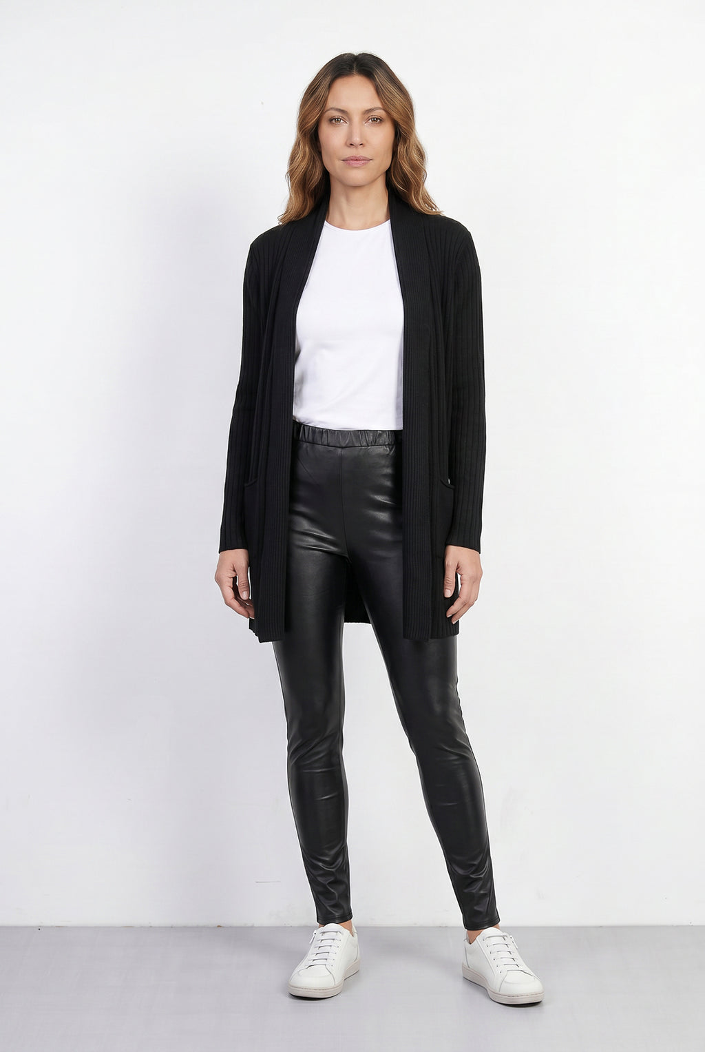 Cardigan  feminino longo de malha com bolsos 61283