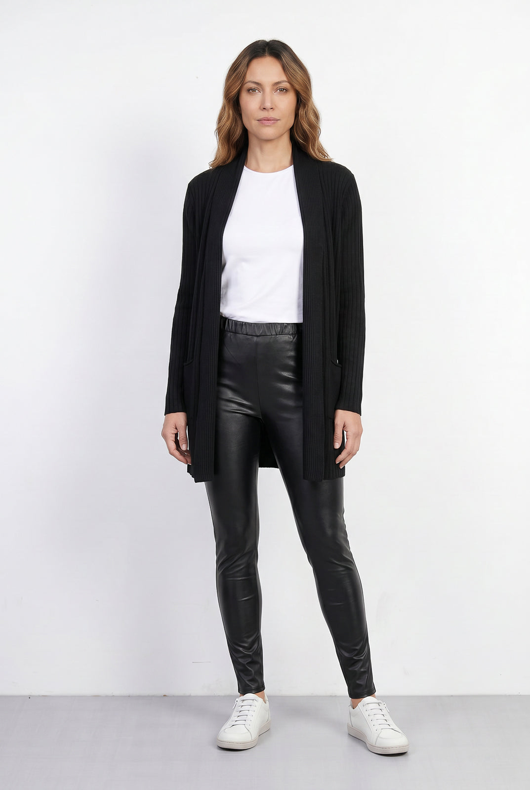 Cardigan  feminino longo de malha com bolsos 61283