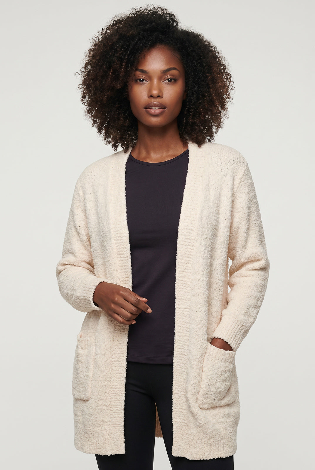 Cardigan longo feminino tricot com bolso 61290
