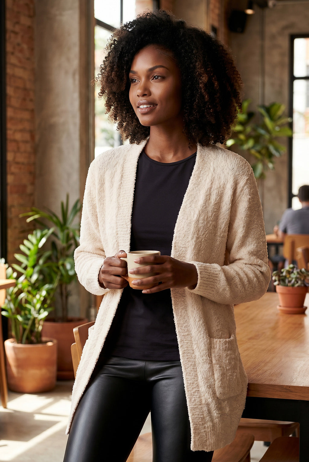 Cardigan longo feminino tricot com bolso 61290