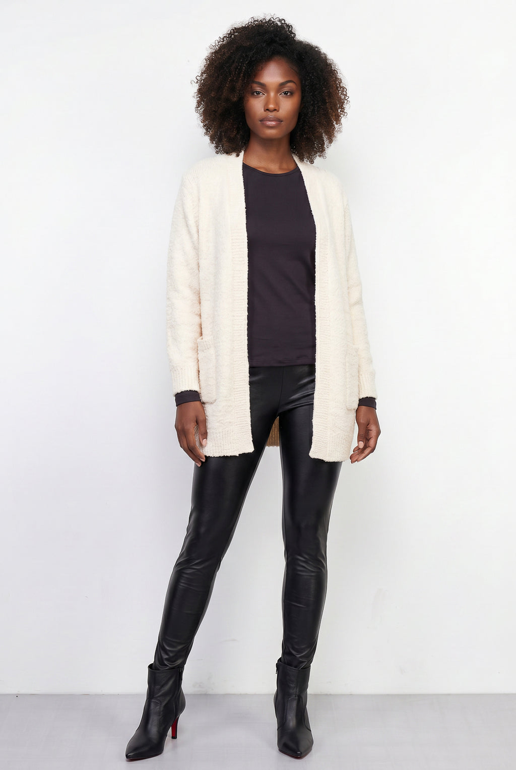 Cardigan longo feminino tricot com bolso 61290