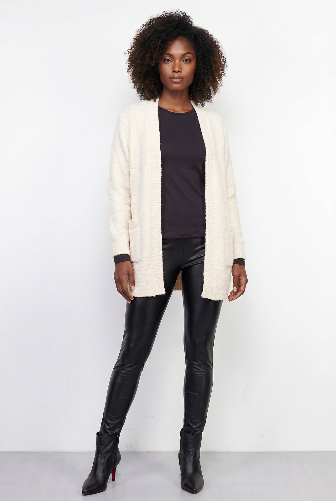 Cardigan longo feminino tricot com bolso 61290