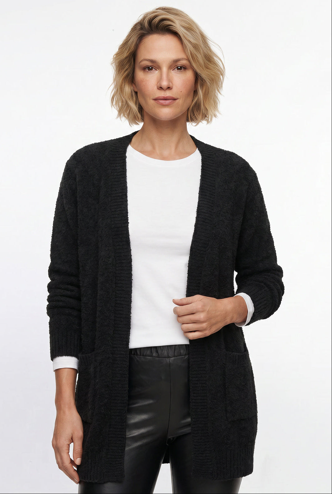 Cardigan longo feminino tricot com bolso 61290