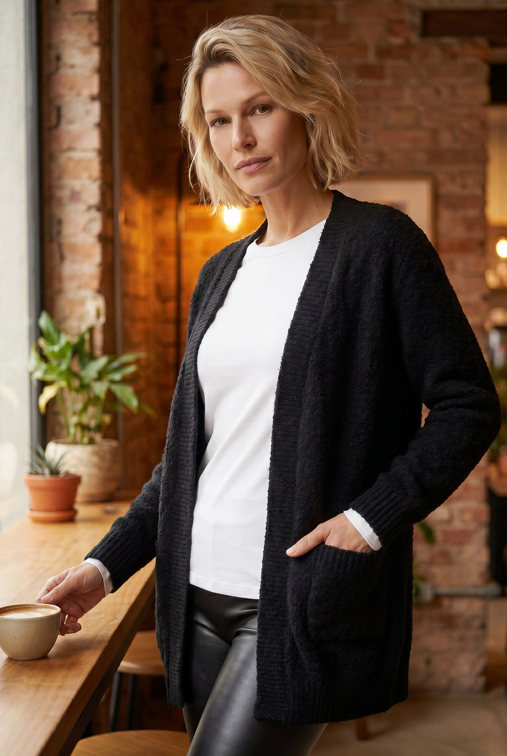 Cardigan longo feminino tricot com bolso 61290