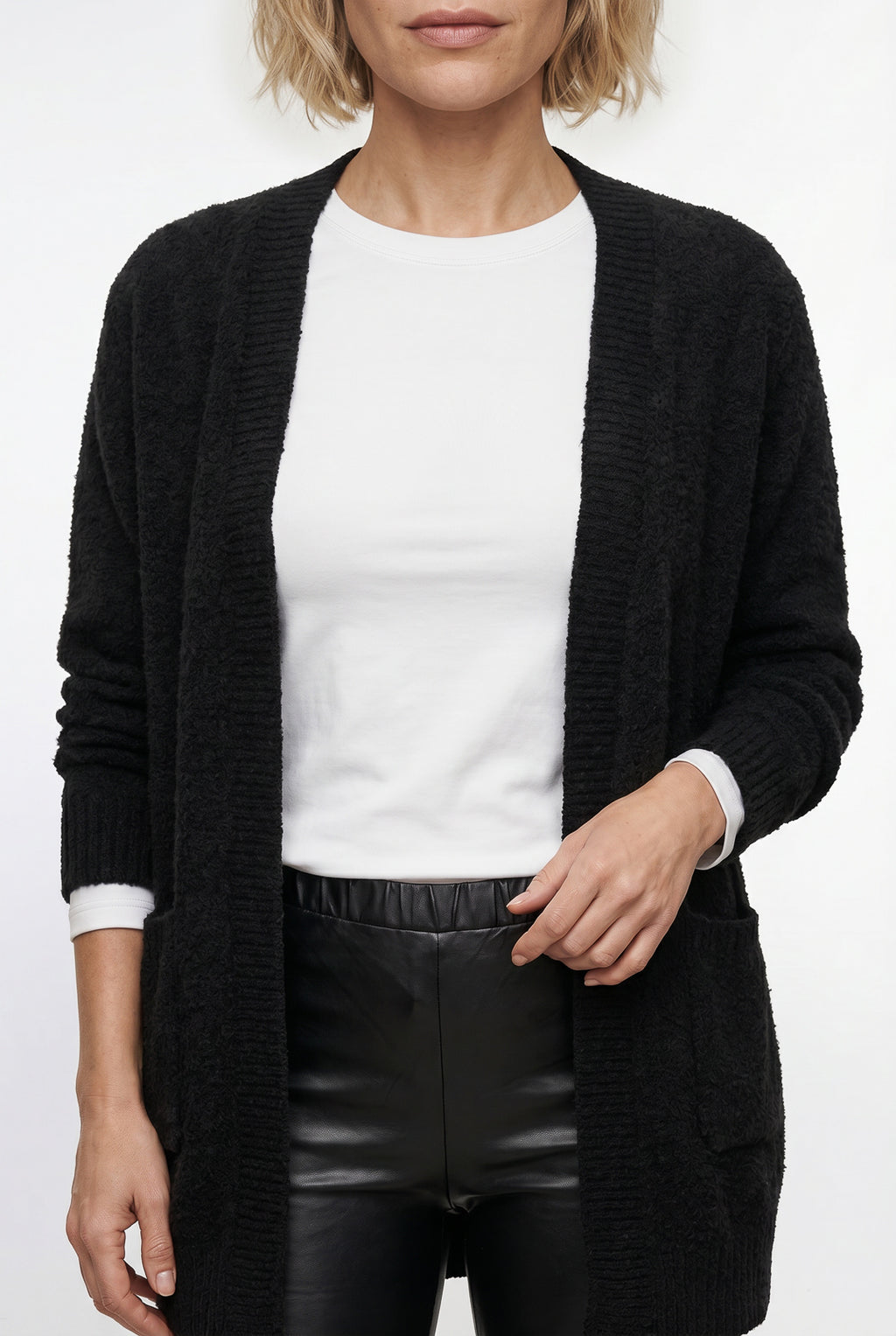 Cardigan longo feminino tricot com bolso 61290