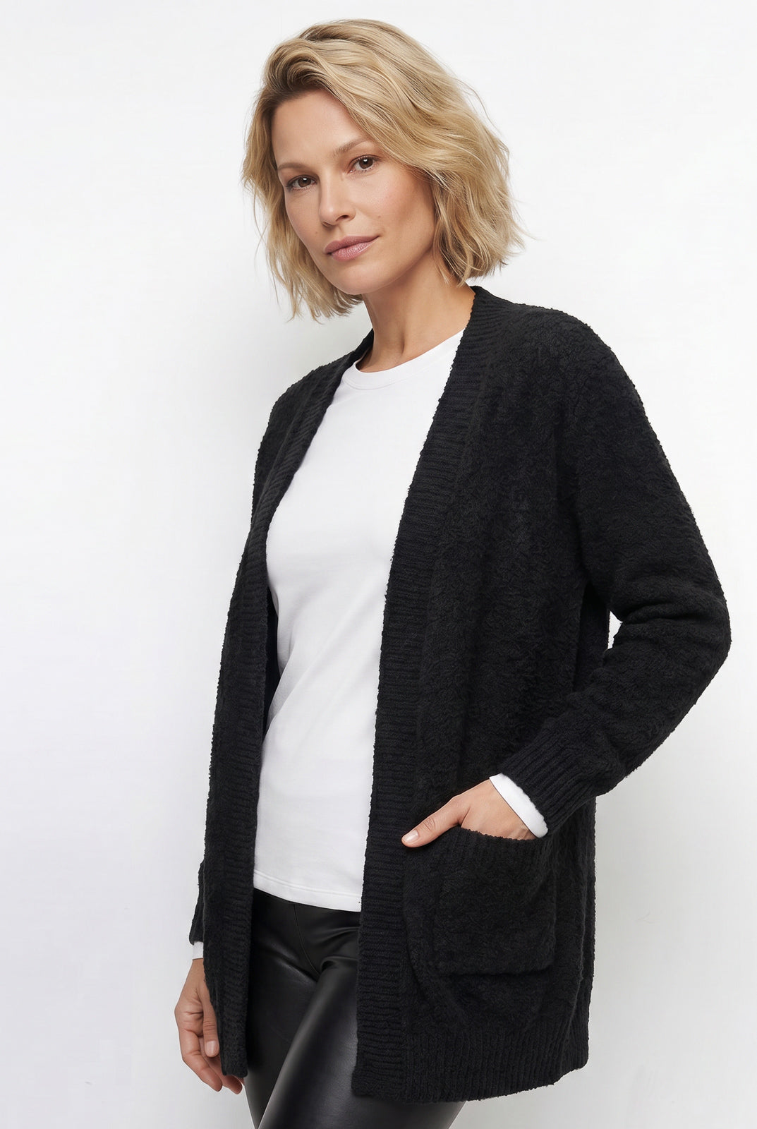 Cardigan longo feminino tricot com bolso 61290
