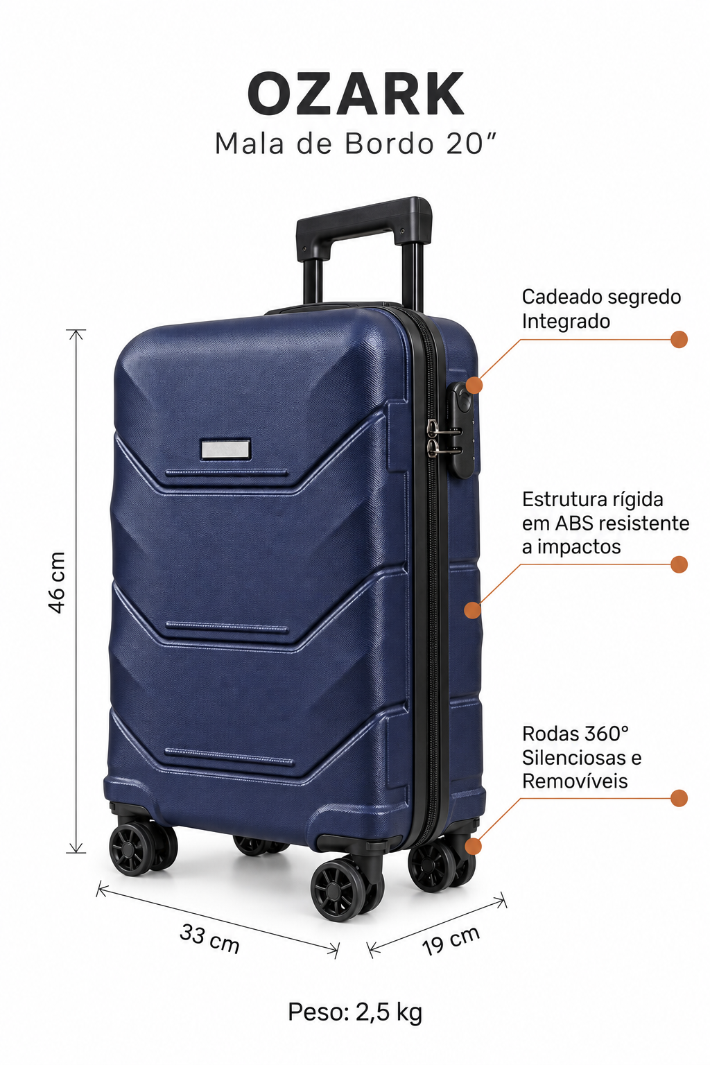 Mala de bordo viagem 20'' Abs Ozark — Azul Marinho