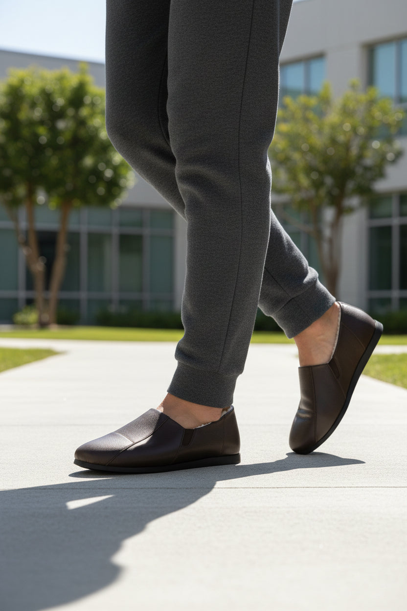 Sapatilha pantufa em couro unissex forrada com pelo 6103