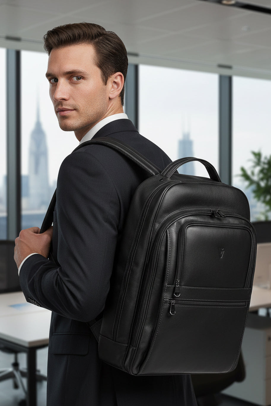 Mochila masculina de couro italiano para notebook 17" Arthur