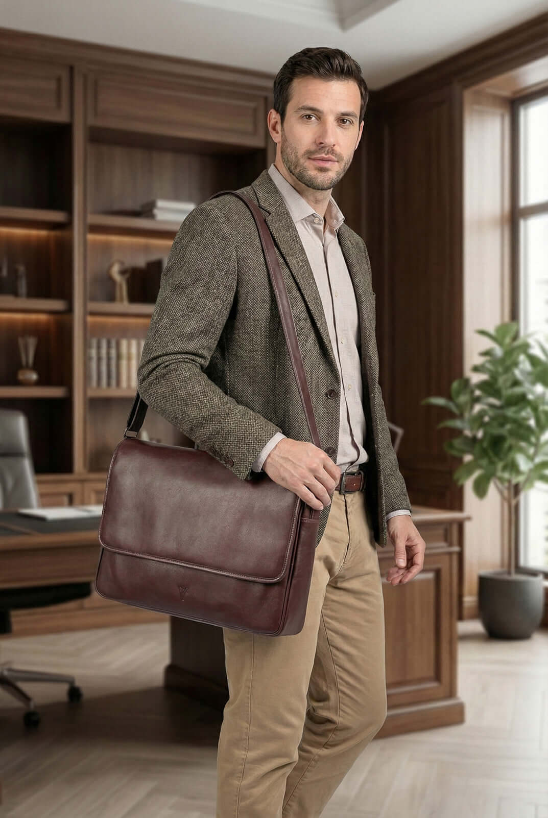 Pasta carteiro para notebook em couro italiano Cassio - Enluaze