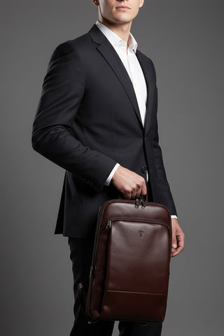 Mochila masculina slim para notebook couro italiano Otávio