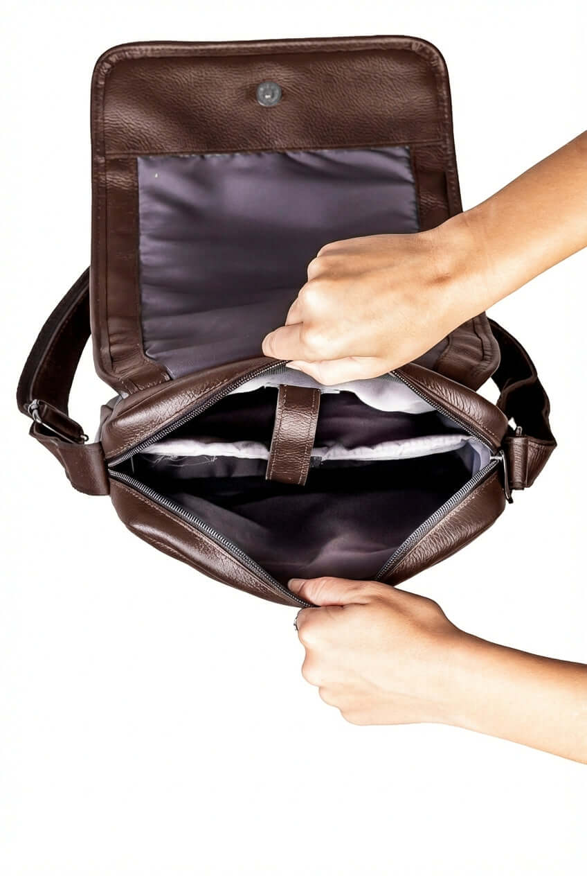 Bolsa carteiro masculina em couro floater Benício - Enluaze