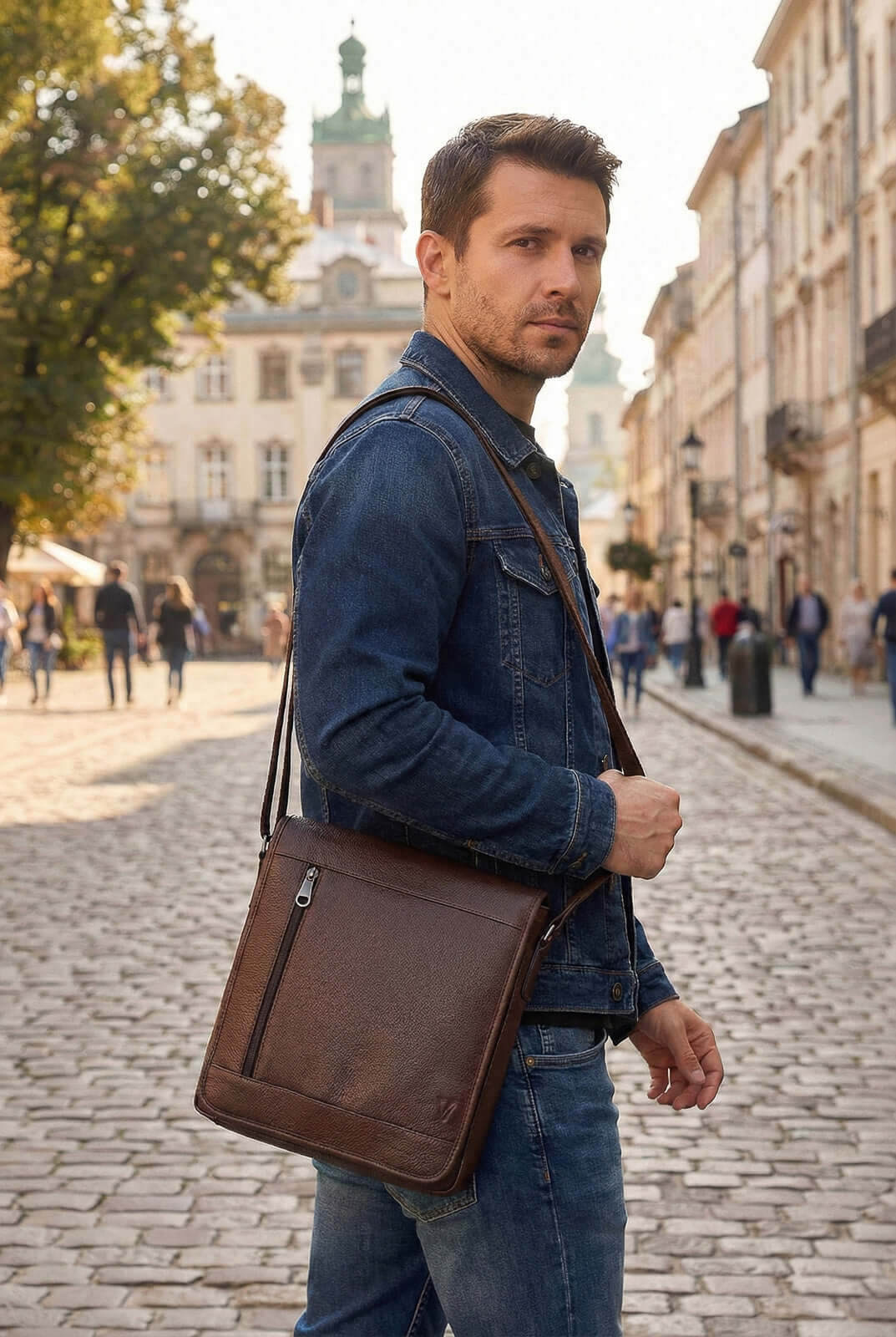 Bolsa carteiro masculina em couro floater Benício - Enluaze