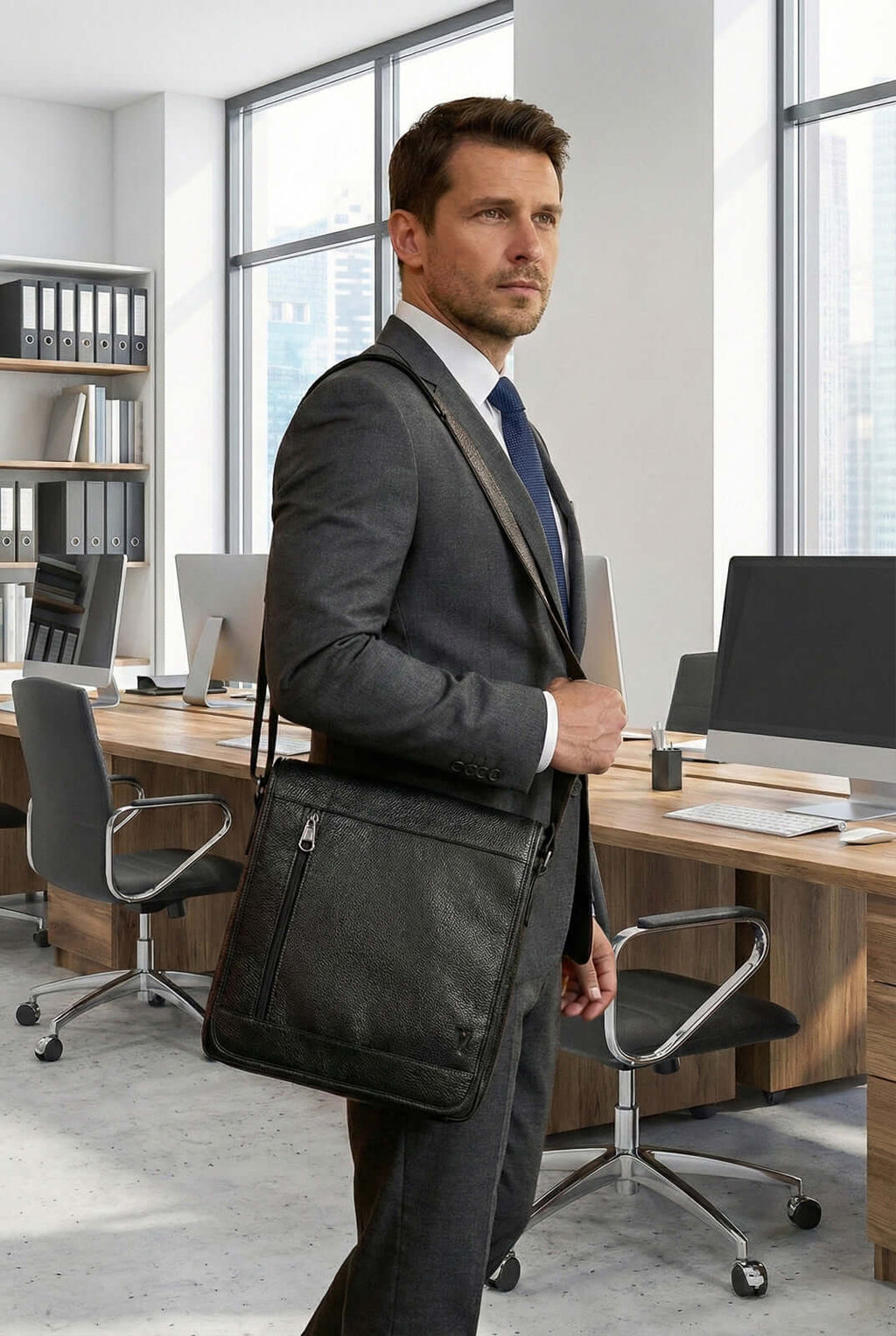 Bolsa carteiro masculina em couro floater Benício - Enluaze
