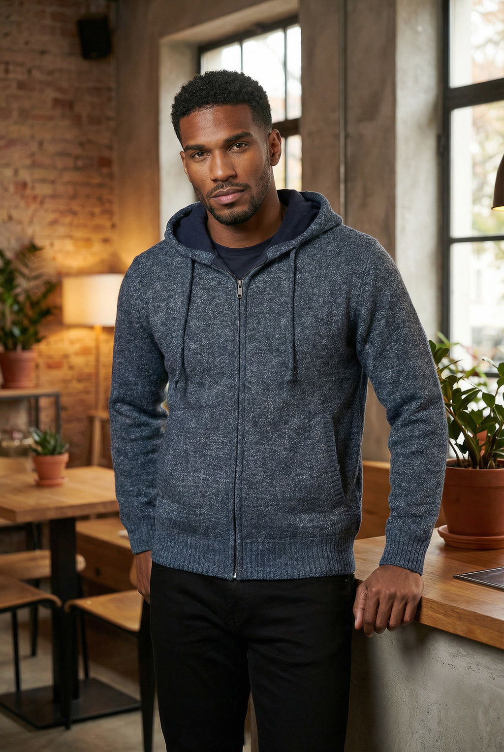 Jaqueta de malha térmica masculina com capuz 90149