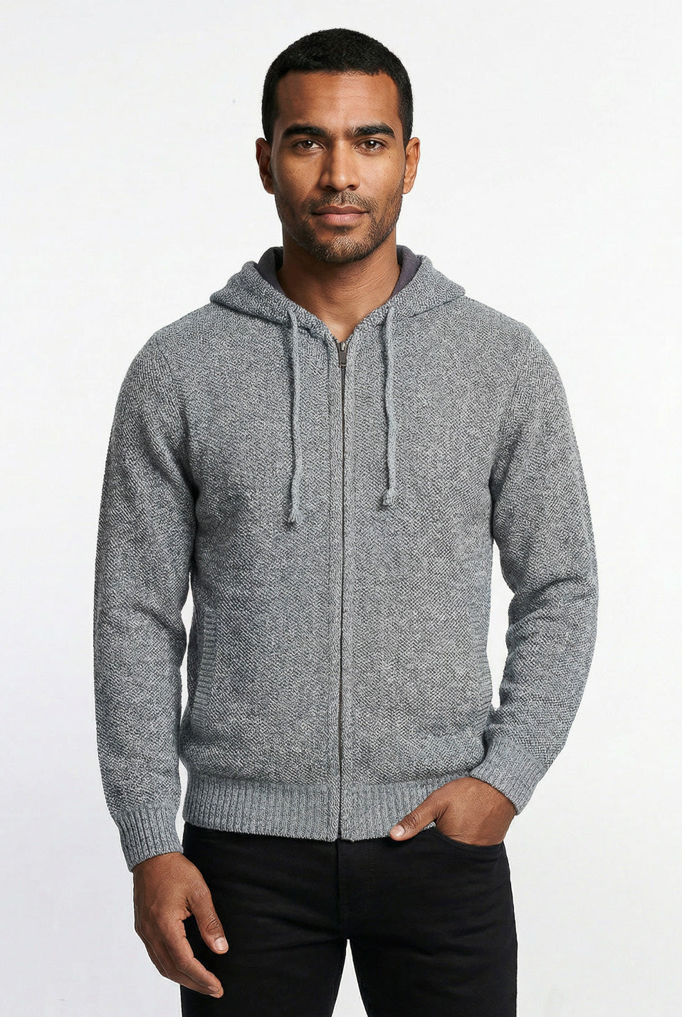 Jaqueta de malha térmica masculina com capuz 90149