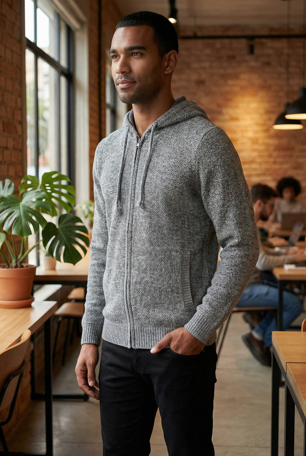 Jaqueta de malha térmica masculina com capuz 90149