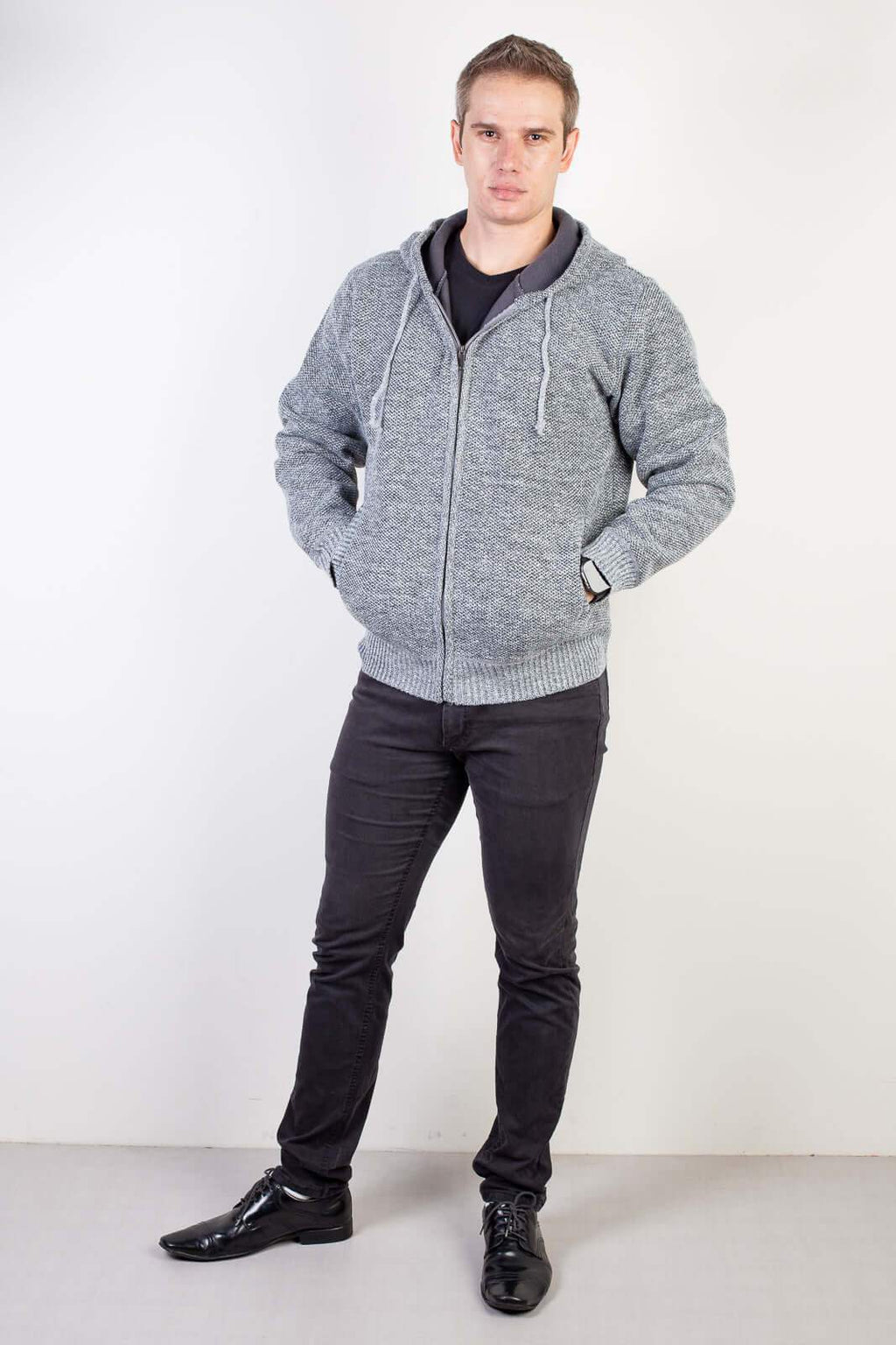 Jaqueta de malha térmica masculina com capuz 90149 - Enluaze