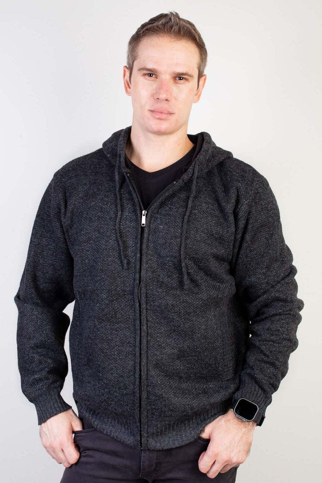 Jaqueta de malha térmica masculina com capuz 90149 - Enluaze