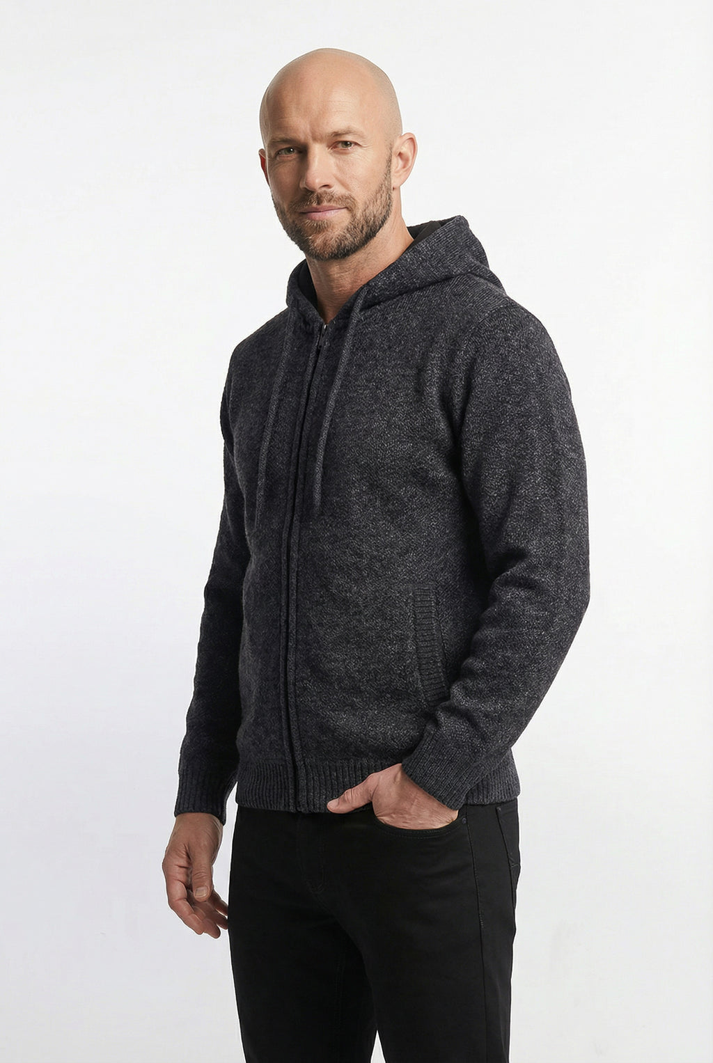 Jaqueta de malha térmica masculina com capuz 90149