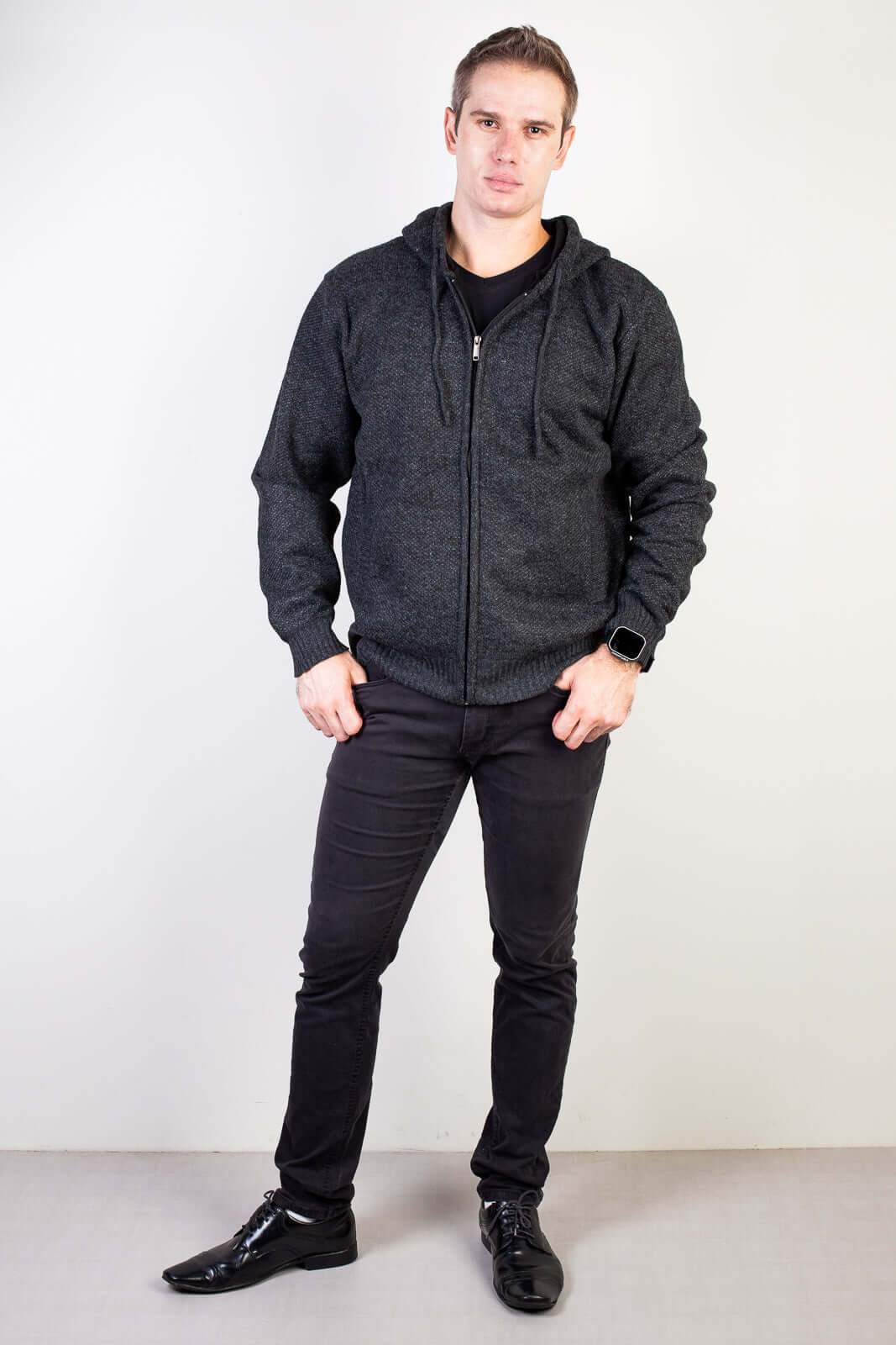 Jaqueta de malha térmica masculina com capuz 90149 - Enluaze