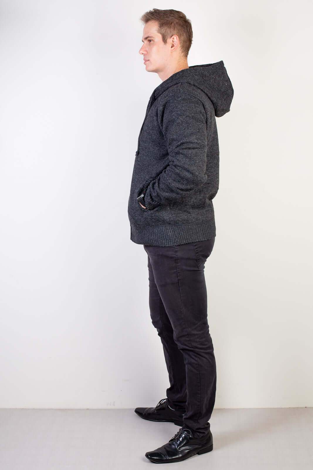 Jaqueta de malha térmica masculina com capuz 90149 - Enluaze