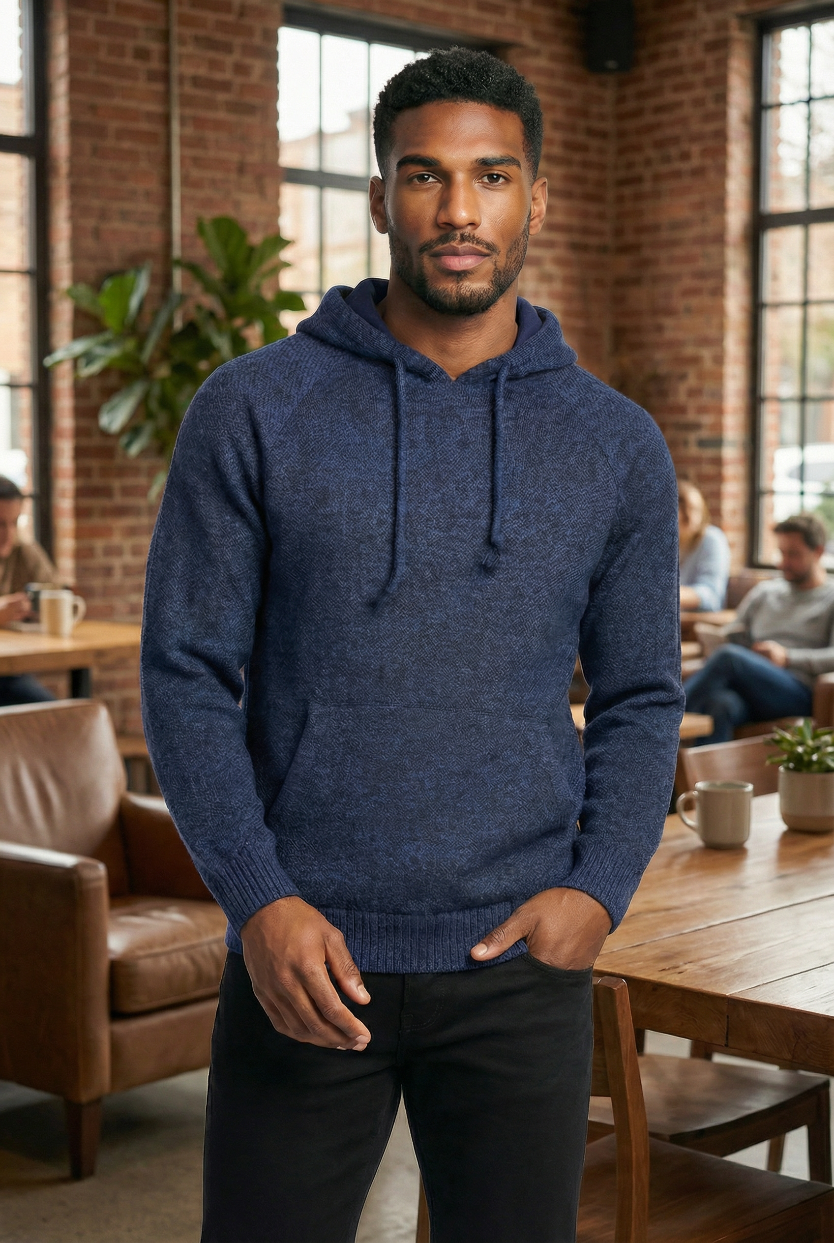 Blusão grosso de malha masculino com capuz 90150