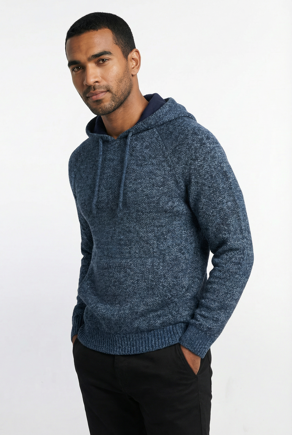 Blusão grosso de malha masculino com capuz 90150