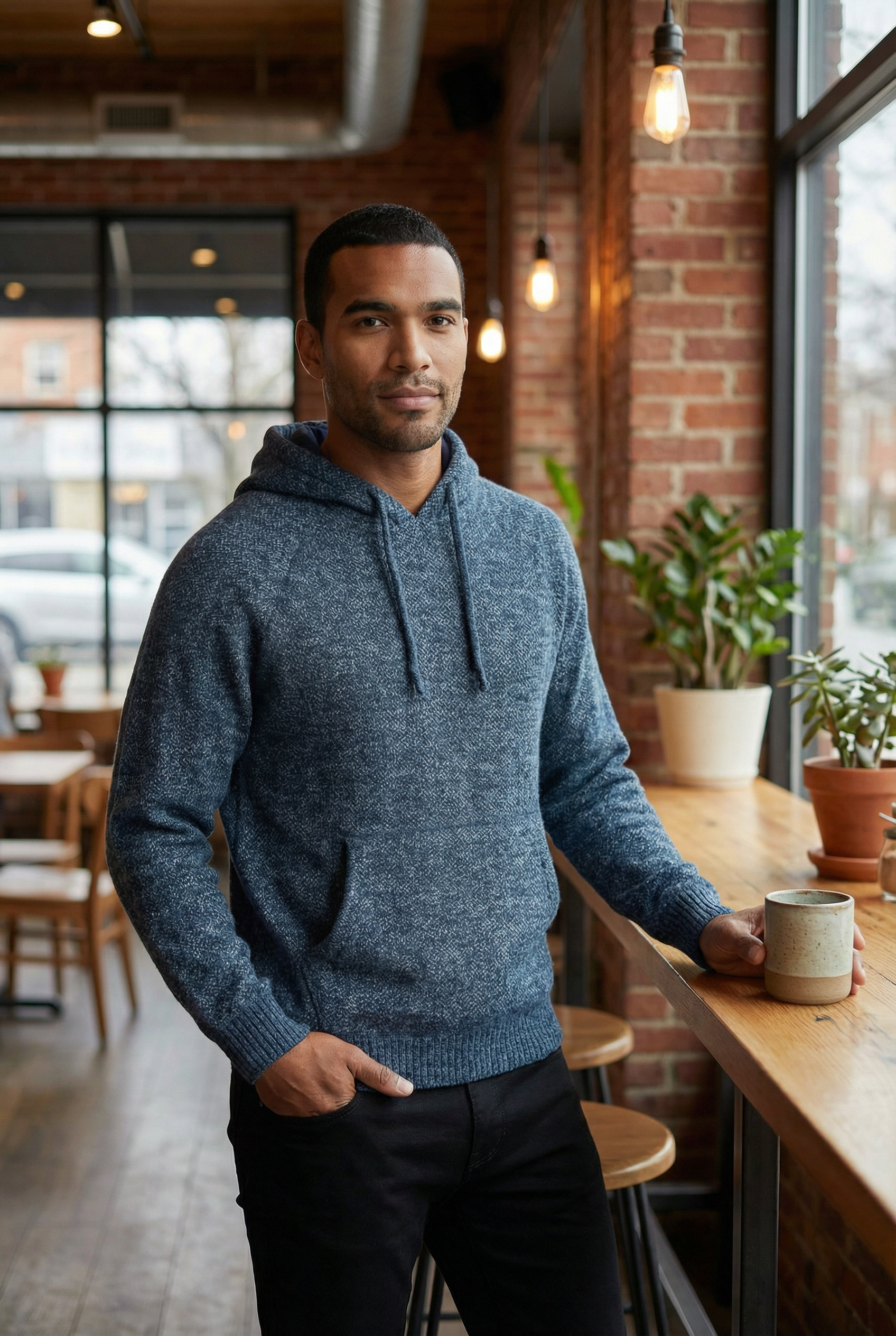 Blusão grosso de malha masculino com capuz 90150