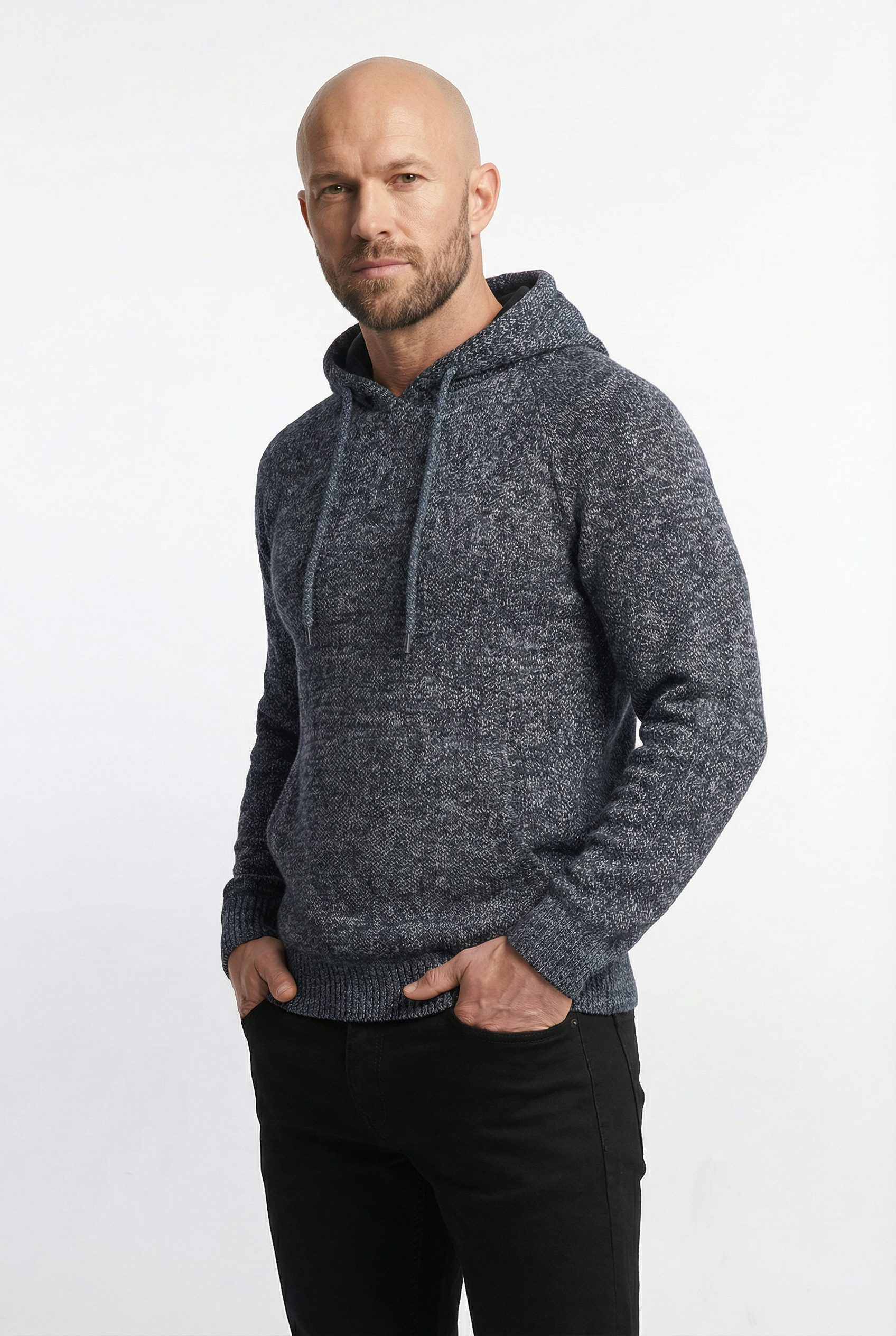 Blusão grosso de malha masculino com capuz 90150