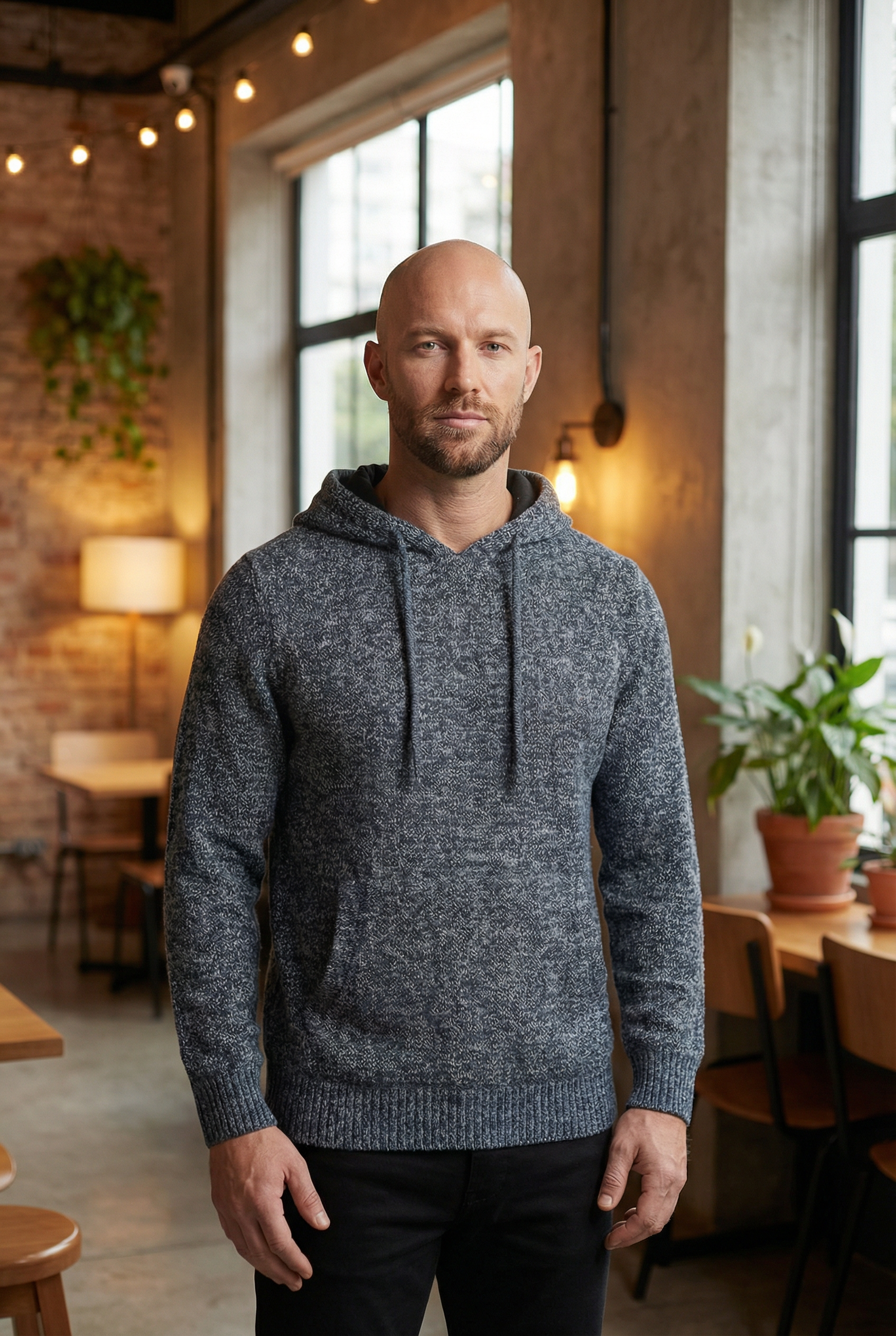 Blusão grosso de malha masculino com capuz 90150