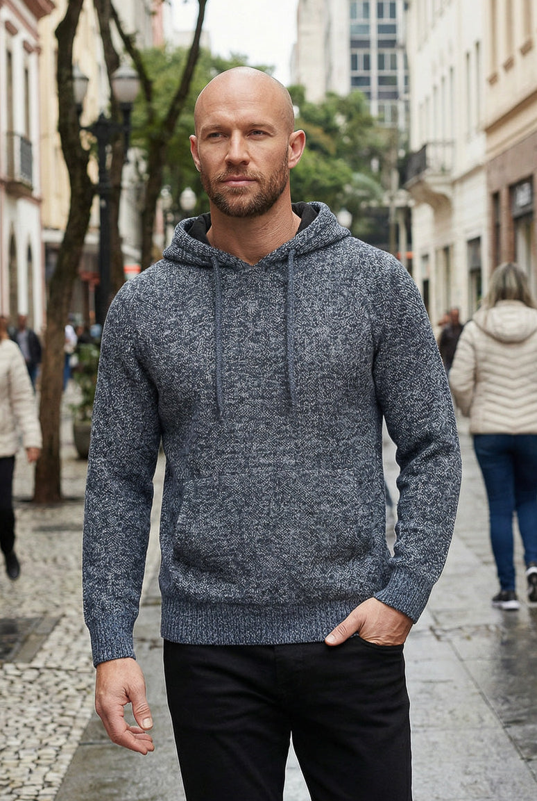 Blusão grosso de malha masculino com capuz 90150