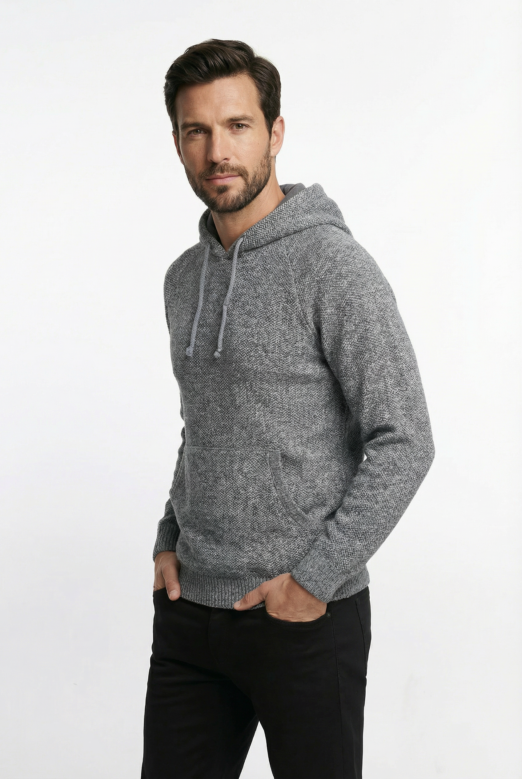 Blusão grosso de malha masculino com capuz 90150