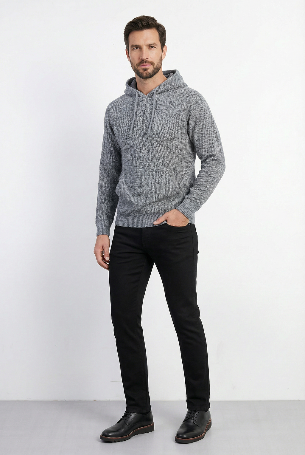 Blusão grosso de malha masculino com capuz 90150