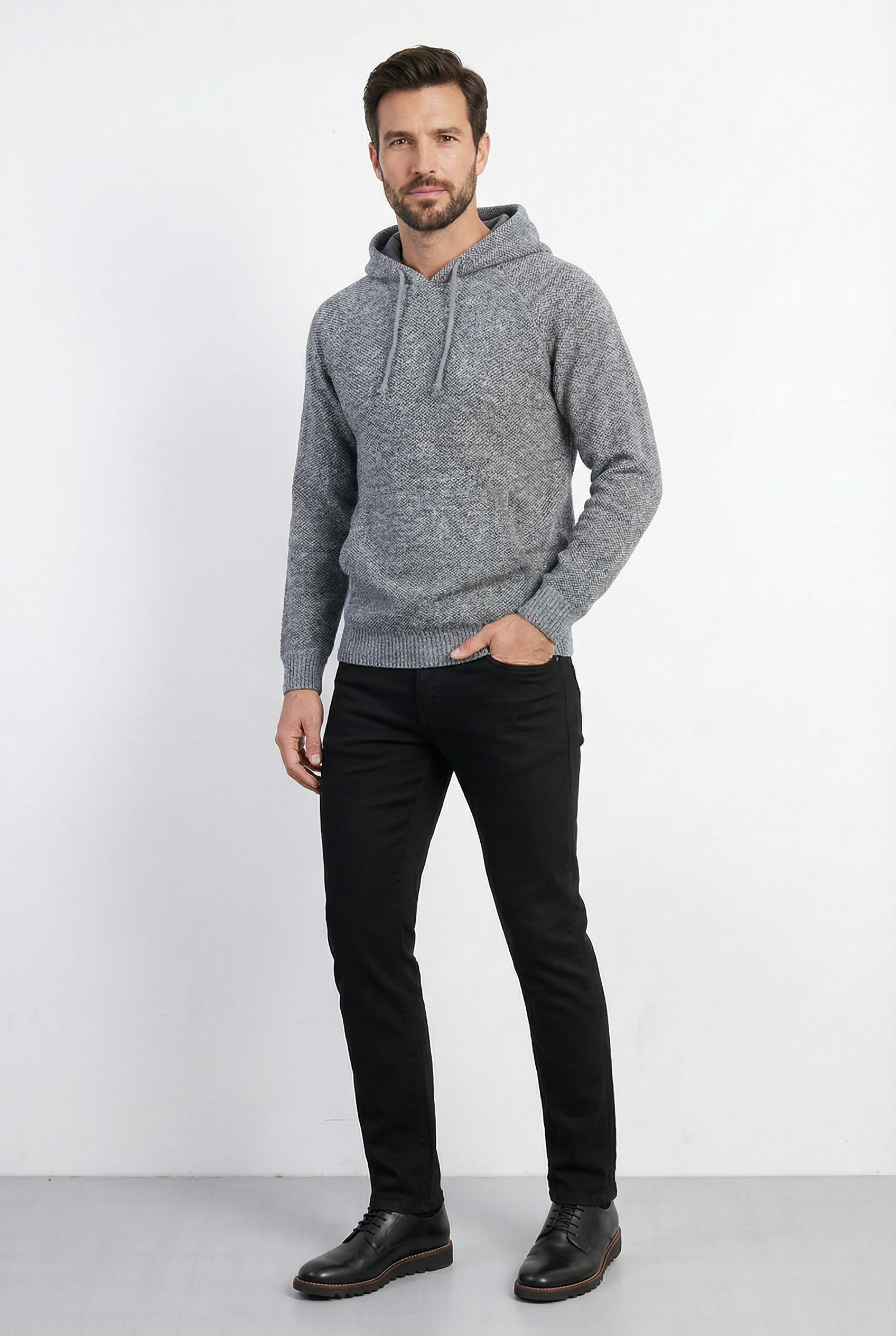 Blusão grosso de malha masculino com capuz 90150