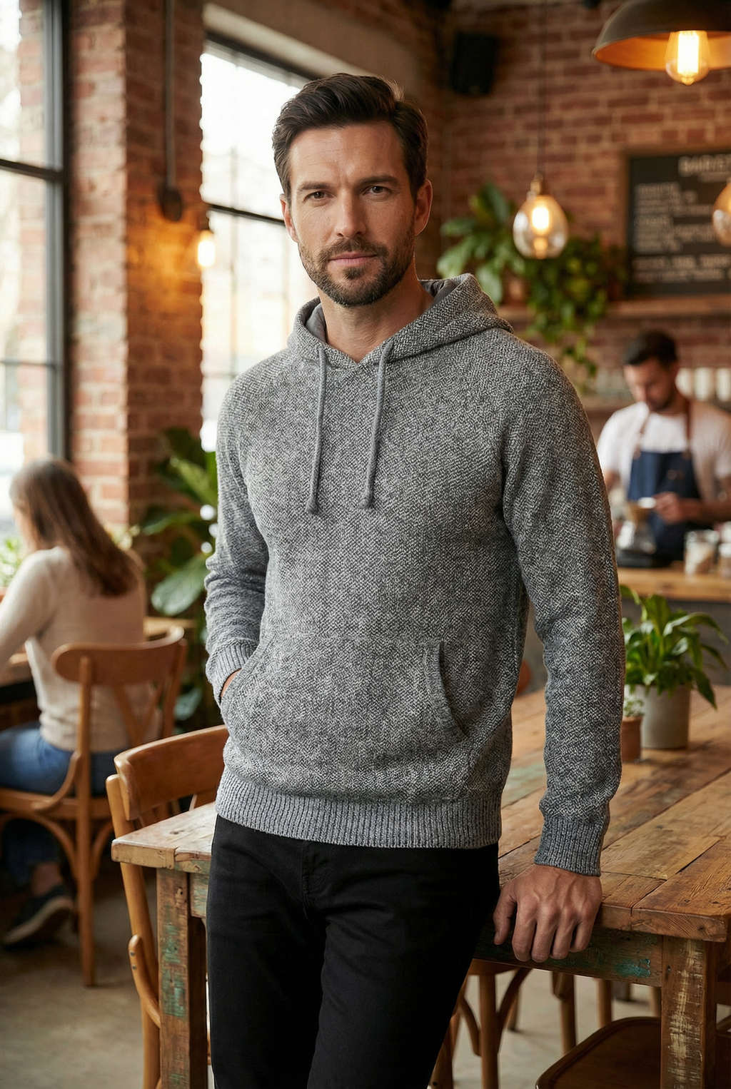 Blusão grosso de malha masculino com capuz 90150