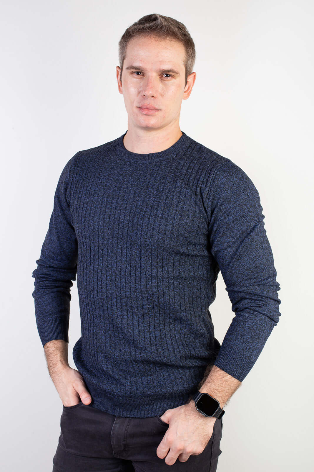 Blusa de malha masculina gola redonda 90184 - Enluaze