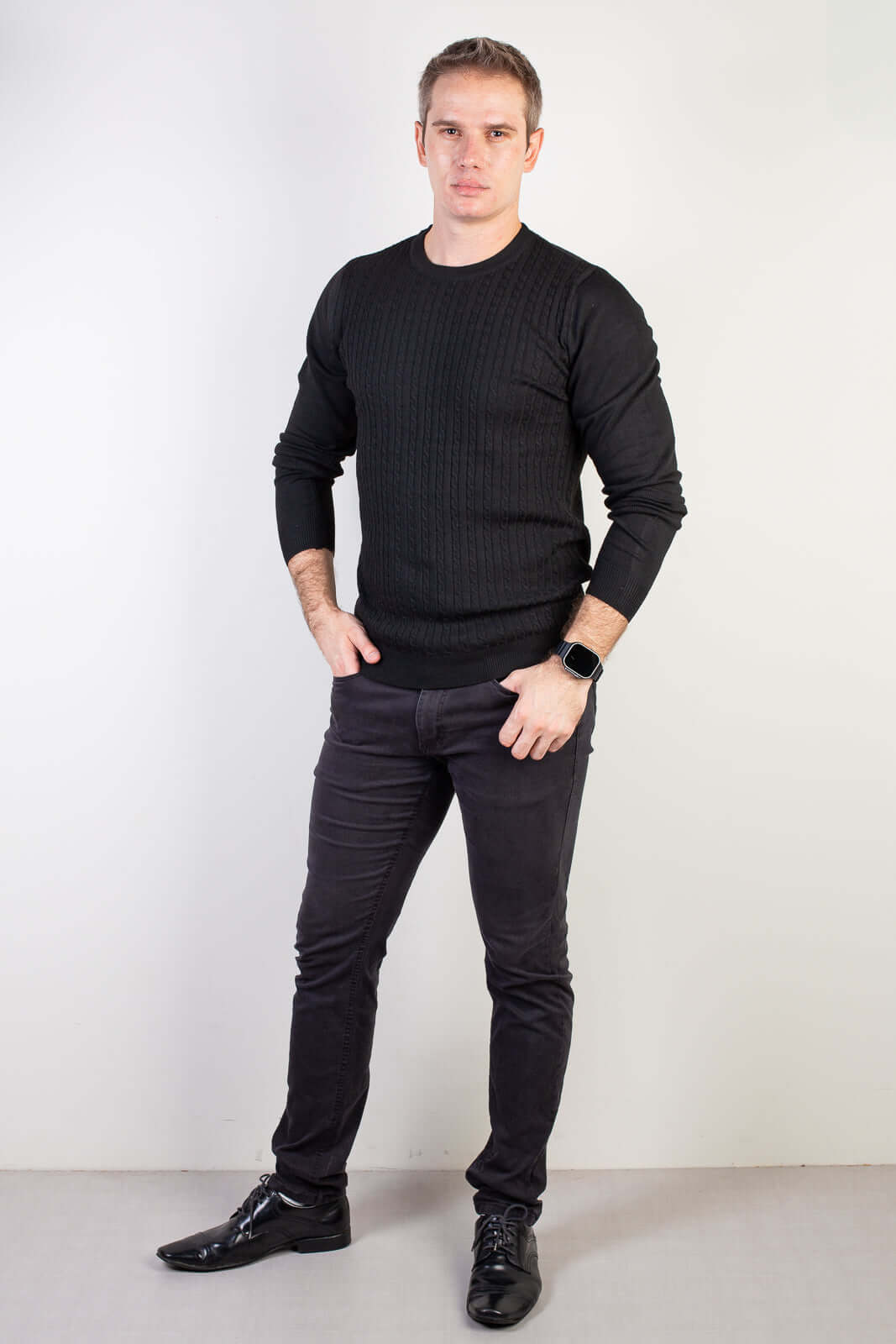 Blusa de malha masculina gola redonda 90184 - Enluaze