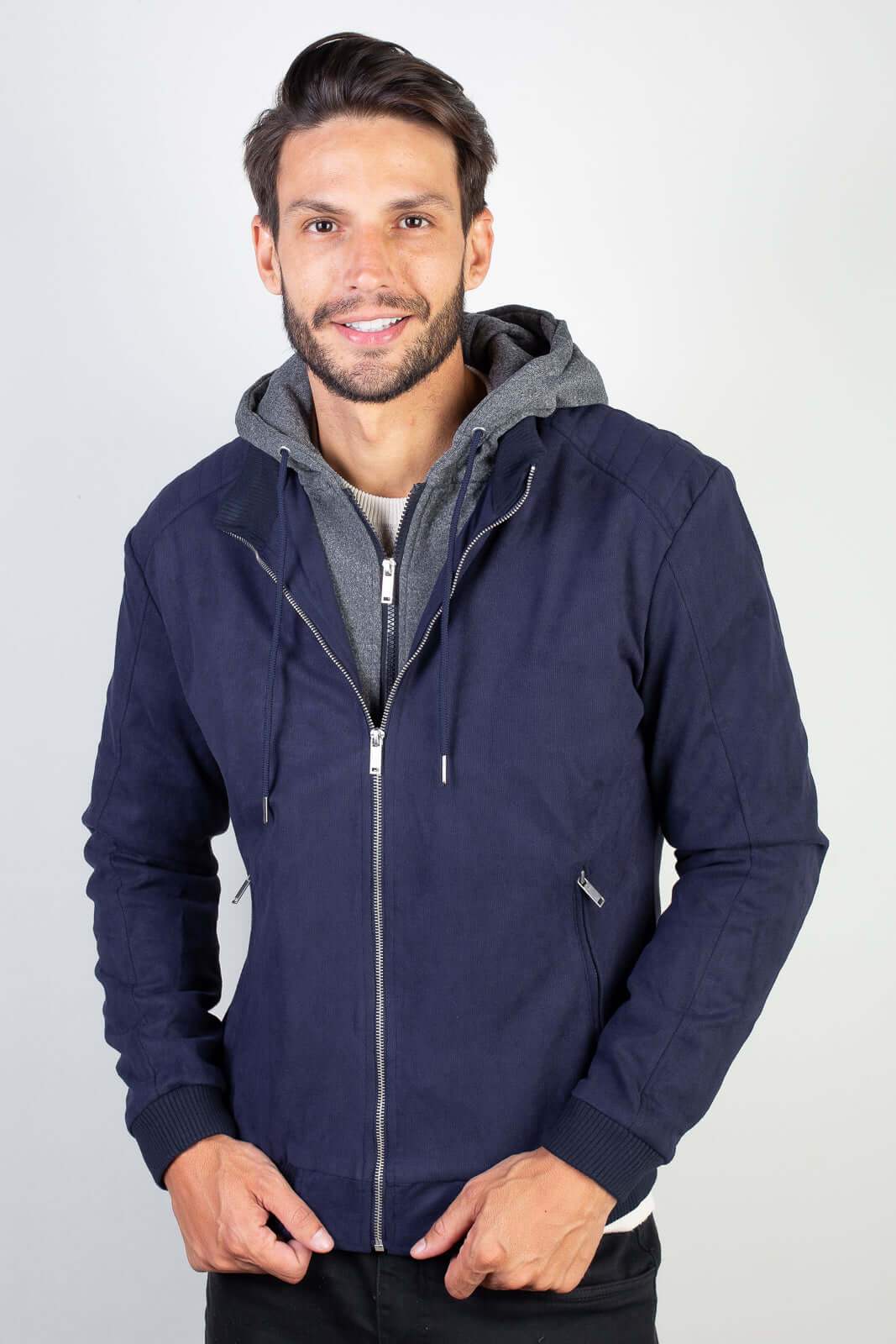 Jaqueta suede capuz e gola moletom removível 91391 - Enluaze