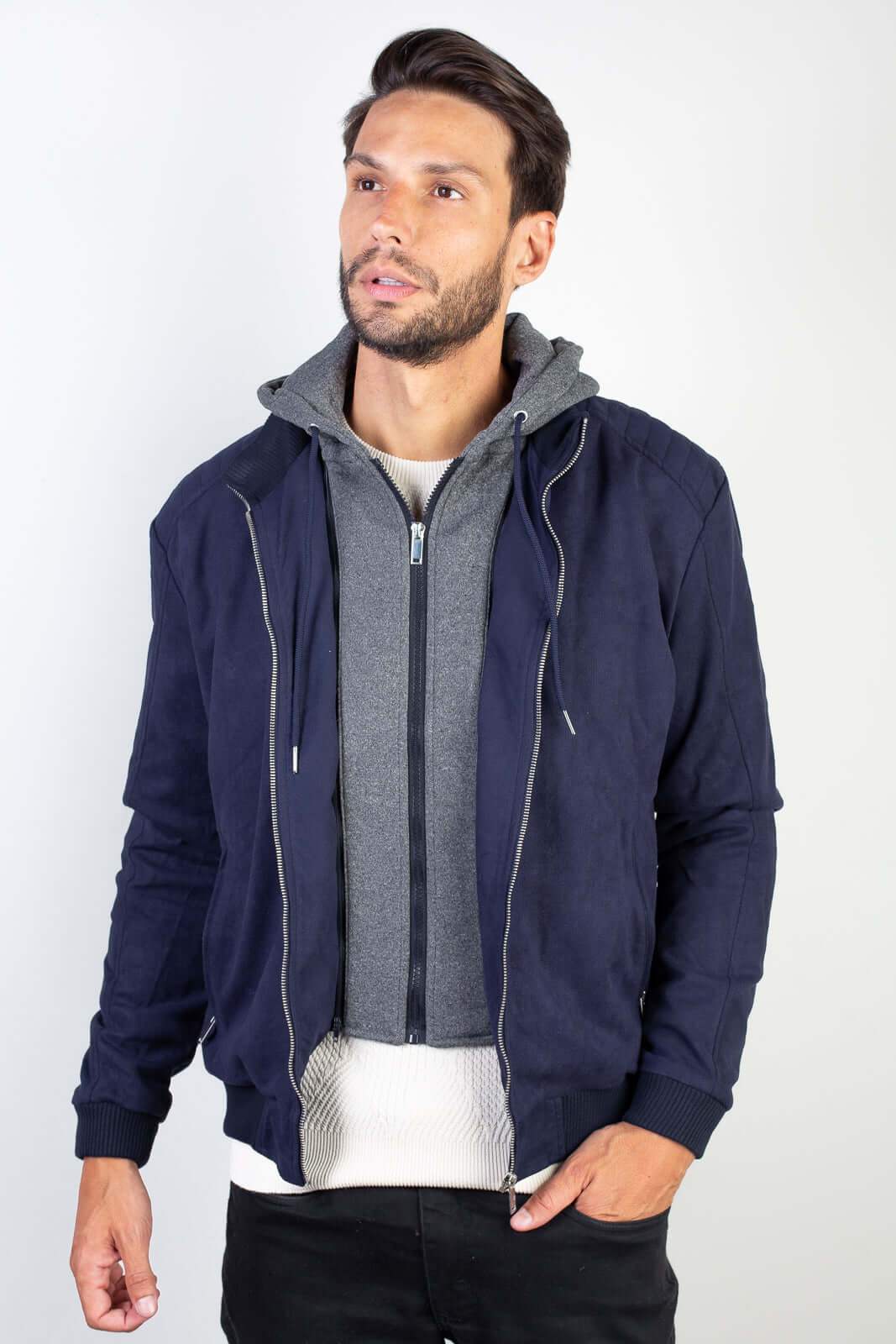 Jaqueta suede capuz e gola moletom removível 91391 - Enluaze